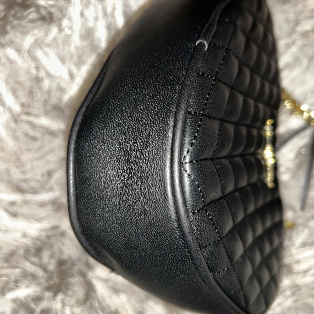 Karl Lagerfeld Paris Quilted Heart Kosette Leather Crossbody Bag Black - Picture 4 of 5